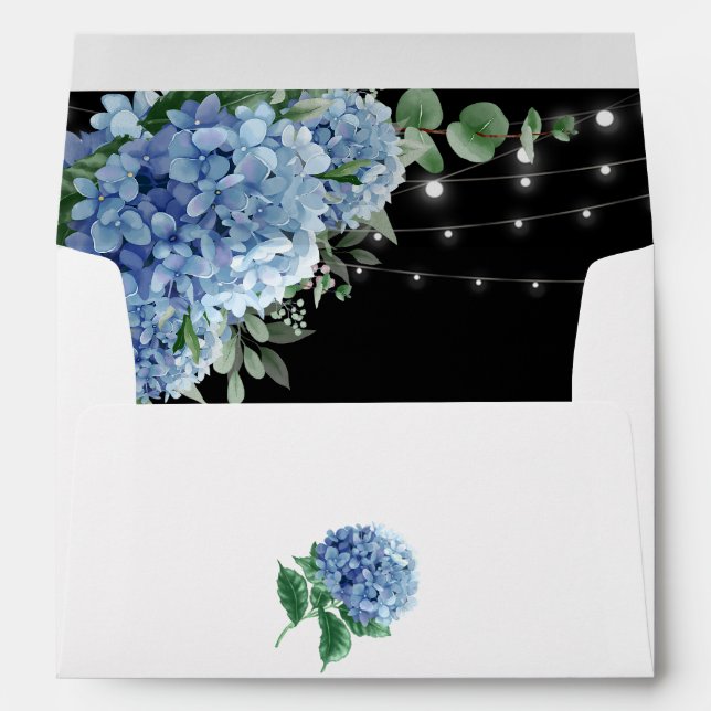 Enveloppe Blue Hydrangea Floral Lanterne noir Boho Mariage (Dos (Bas))