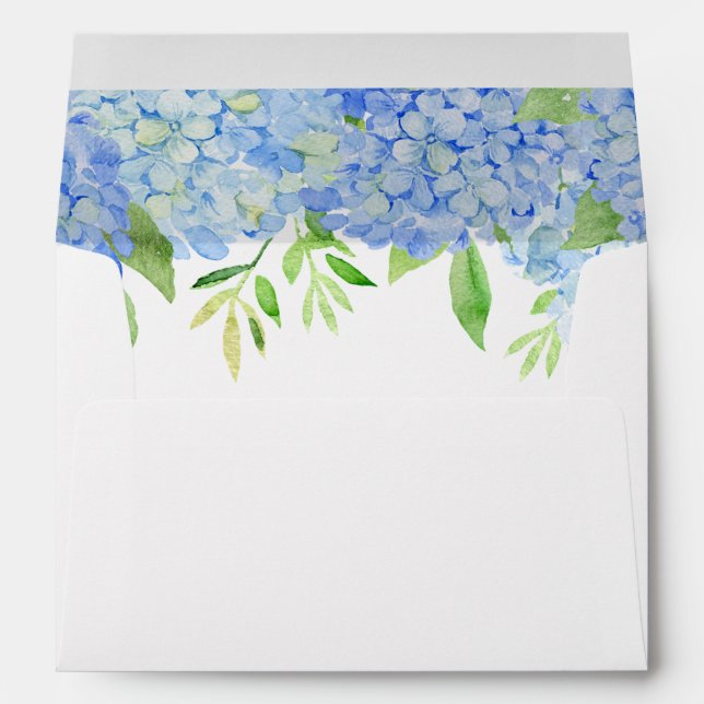 Enveloppe Blue Hydrangea Folithe Mariage à fleurs d'aquarell (Dos (Bas))