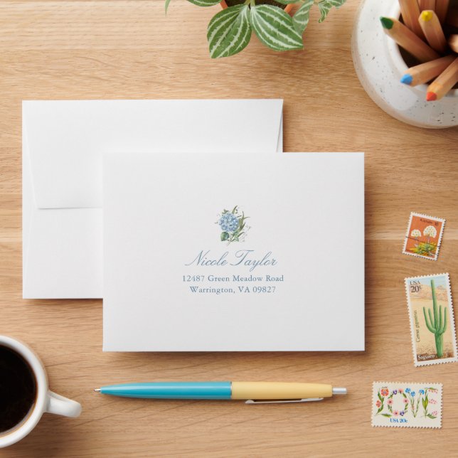 Enveloppe Blue Hydrangea Wedding Reply Envelope  (Desk)