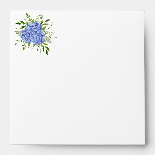 Enveloppe Blue Hydrangeas Floral Carré d'aquarelle (Devant)