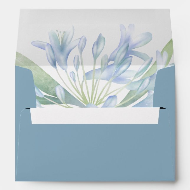 Enveloppe Blue Lilies Mariage aquarelle (Dos (Bas))