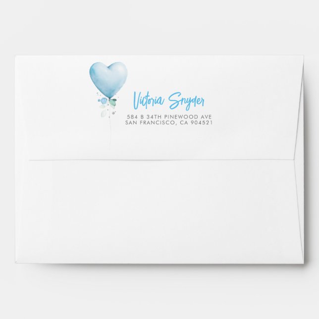 Enveloppe Blue Love Heart Balloon Garland Baby shower (Dos (Haut rabat))