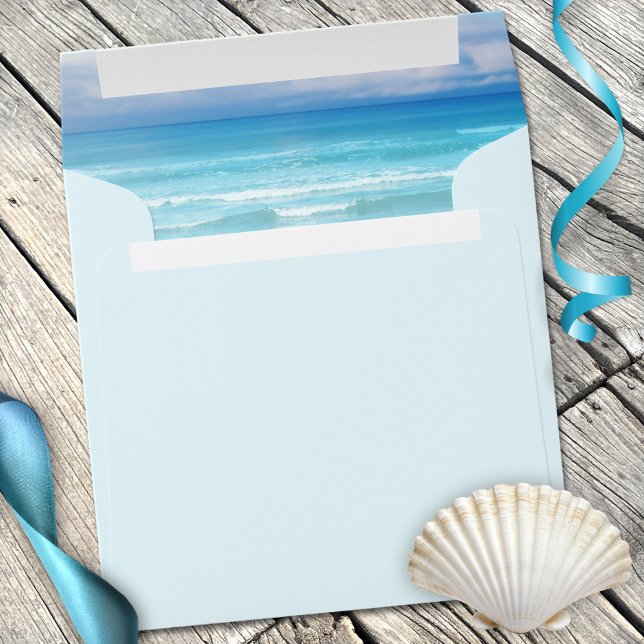 Enveloppe Blue Ocean Beach (Envelope with a lining with a colorful turquoise blue beach painting)
