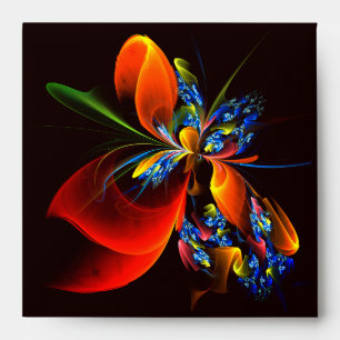 Enveloppe Blue Orange Floral Moderne Art Abstrait Motif #03