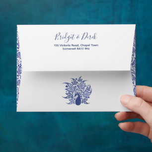 Enveloppe Blue Peacock Élégant, moderne, Mariage bohème
