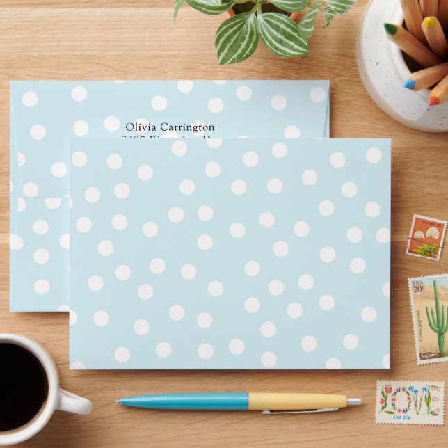 Enveloppe Blue Polkadot Adresse de retour Modern (Desk)