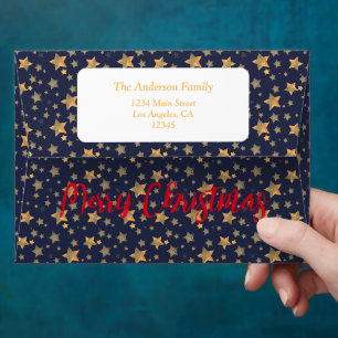 Enveloppe Blue Red Gold Star Élégante Joyeuse Carte de Noël