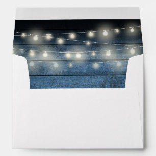 Enveloppe Blue Rustic Wood String Lights Adresse de retour