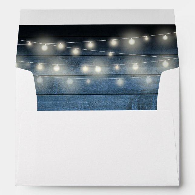 Enveloppe Blue Rustic Wood String Lights Adresse de retour (Dos (Bas))