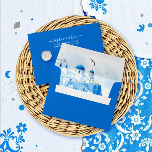Enveloppe Blue Santorini Grèce aquarelle paysage mariage