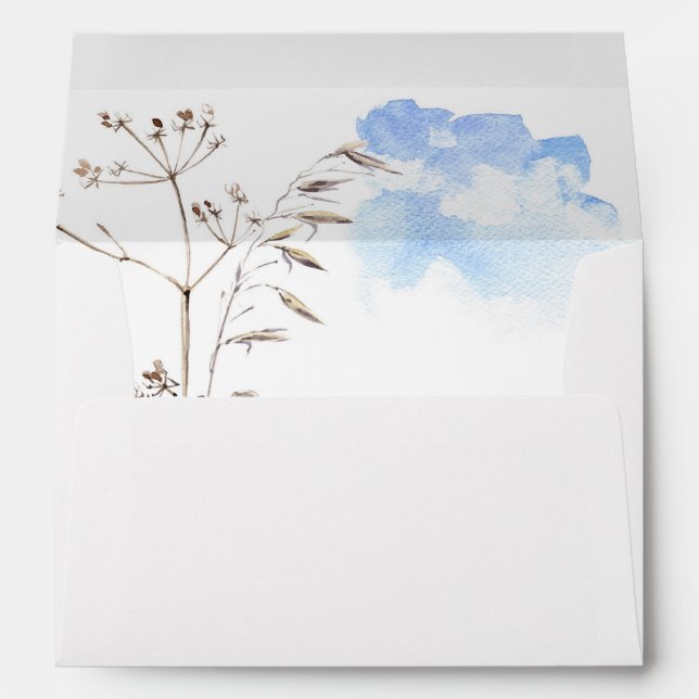 Enveloppe Blue Sky Rustic Floral séché Herbes Mariage de fle (Dos (Bas))