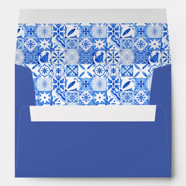 Enveloppe Blue tile Lemon mariage soirée italienne thème (Dos (Bas))