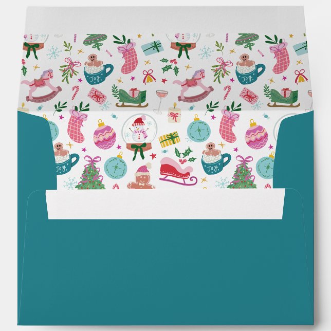 Enveloppe Blue Whimsical Christmas Return Address (Bring Festive Charm to Holiday Mail with Colorful Christmas Doodles — by Painted Paperie)
