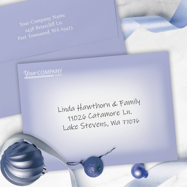 Enveloppe Blue, White Company Business Pré-adressé 5x7 (light blue Christmas card envelope, company holiday greeting card, white logo address printed)