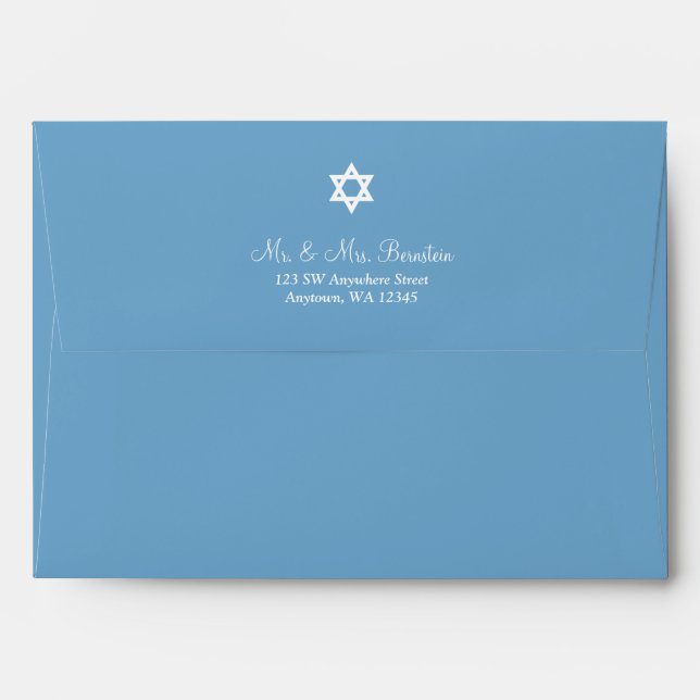 Enveloppe Blue White Star of David Adresse de retour A7 (Dos (Haut rabat))