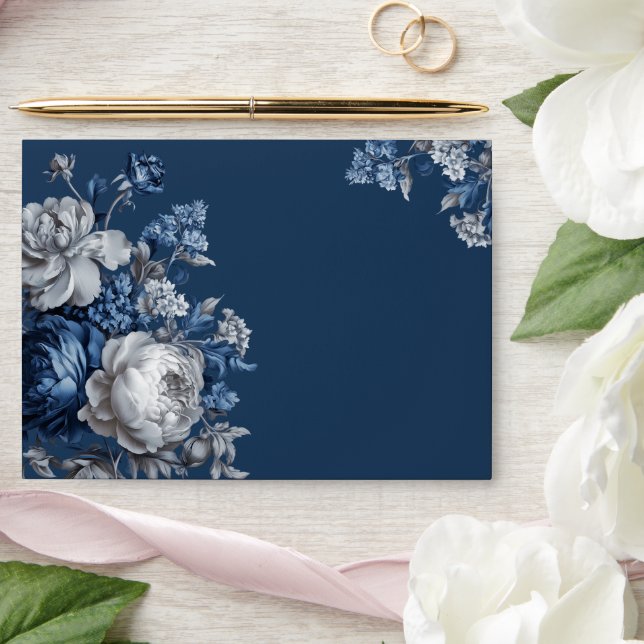 Enveloppe Blues modernes et Mariage floral gris (Wedding)