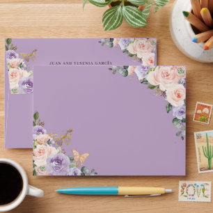 Enveloppe Blush de Lilas Violet Fleurie Quinceañera d'annive