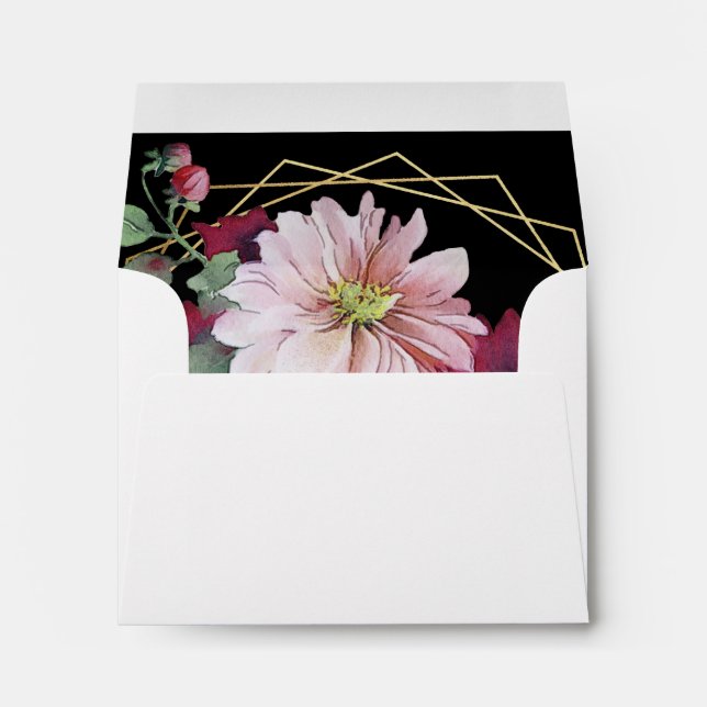 Enveloppe Blush Floral Or Géométrique Noir Mariage RSVP (Dos (Bas))