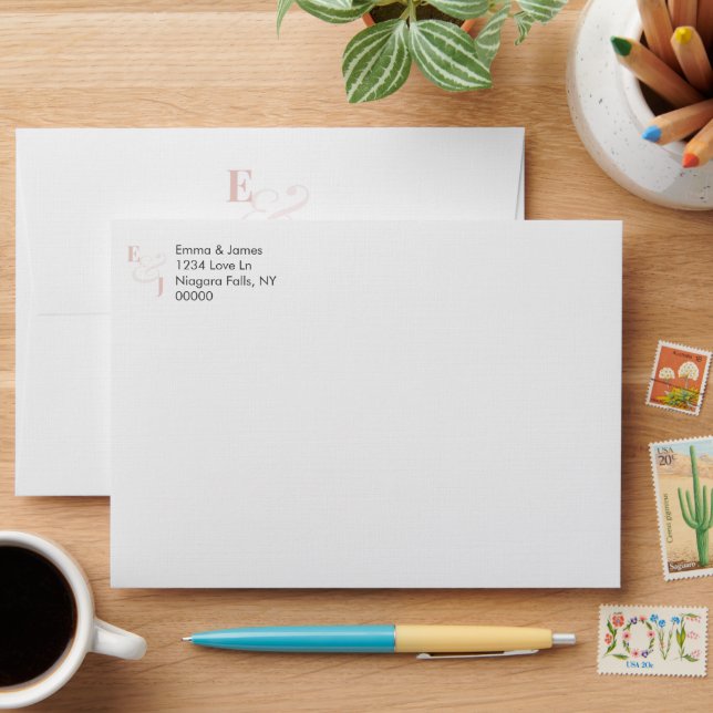 Enveloppe Blush Mariage Adresse Avant Esperluette |  (Desk)