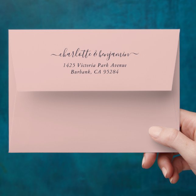 Enveloppe Blush Navy Blue Mariage Adresse de retour (Hand)