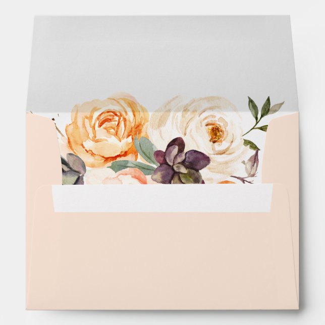 Enveloppe Blush & Peach Rustic Floral Mariage (Dos (Bas))
