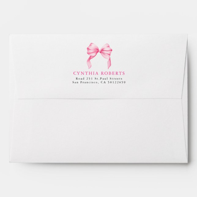 Enveloppe Blush Pink Bow Modern Elegant Return Address (Dos (Haut rabat))