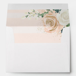 Enveloppe Blush rose délicat rayures modernes floral élégant