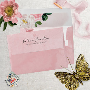 Enveloppe Blush Rose Gold Fleurs Aquarelle Début de Rêve