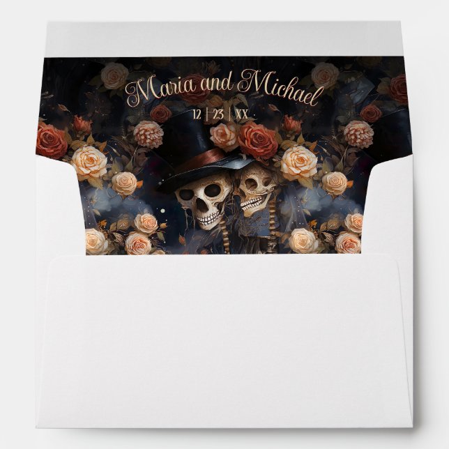 Enveloppe Blush rose Russet Roses embrasser Skeletons gothiq (Dos (Bas))
