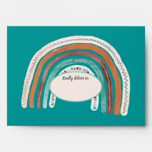 Enveloppe BOHO Aquarelle arc-en-ciel Baby shower bleu Turquo