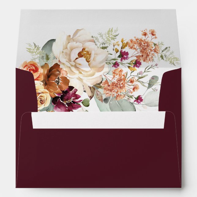 Enveloppe Boho automne burgundy floral adresse de retour (Dos (Bas))