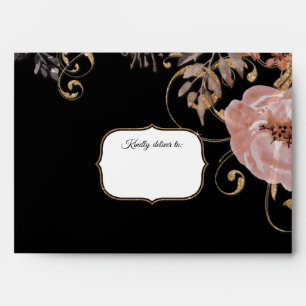 Enveloppe BOHO Black Fall Floral Rose Rose or Aquarelle