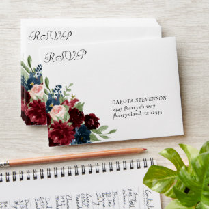 Enveloppe Boho Bloom   Burgundy et Navy RSVP retour