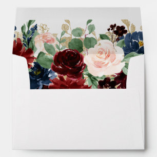 Enveloppe Boho Bloom   Burgundy Red and Navy Adresse de reto