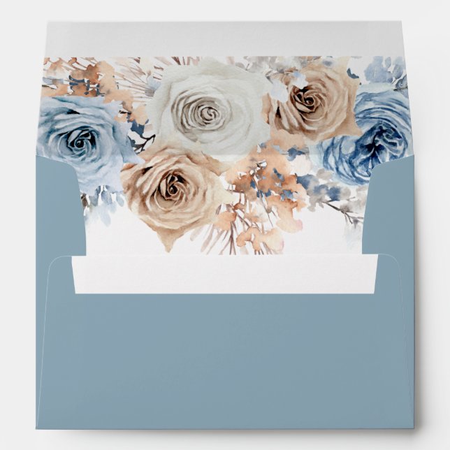 Enveloppe Boho Blue : Bohemian Dusty Floral Blank Mariage (Dos (Bas))