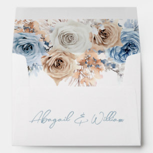 Enveloppe Boho Blue Dusty Bleu Bohème Floral Mariage Blanc