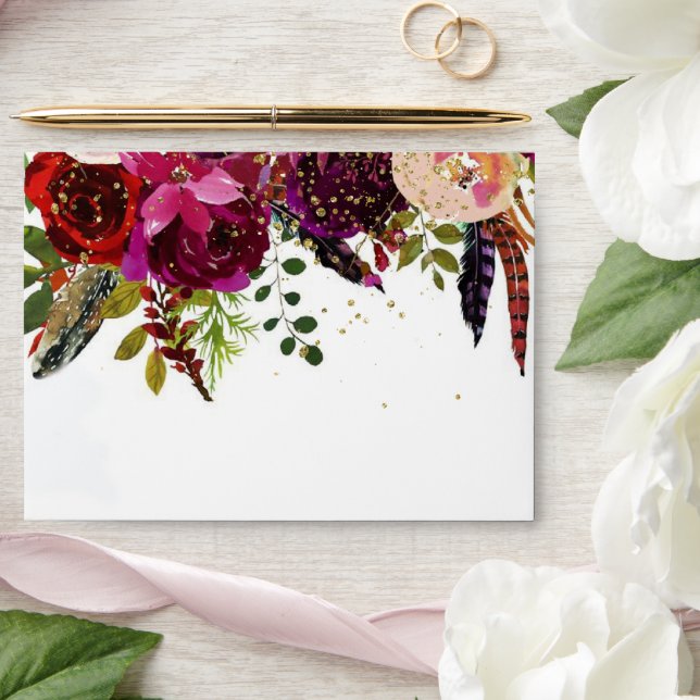 Enveloppe Boho Bold Burgundy Marine Floral Mariage (Wedding)