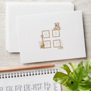 Enveloppe Boho Brown Bois lettres bloc Baby