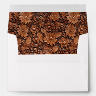 Enveloppe Boho Brown Faux Cuir Mariage Floral
