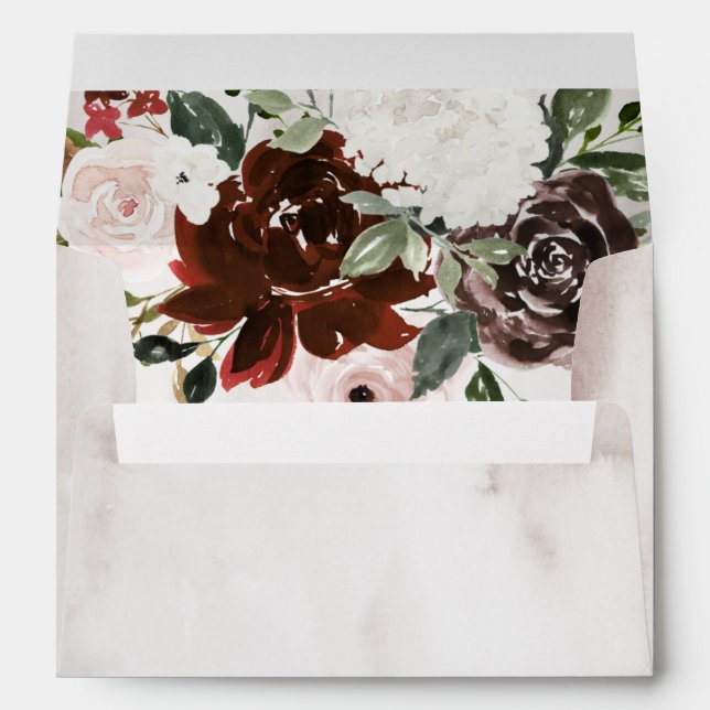 Enveloppe Boho Burgundy Rose Rose Aquarelle Mariage Floral (Dos (Bas))