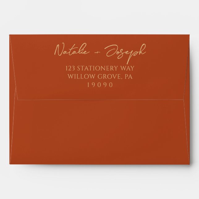 Enveloppe Boho Burnt Orange Hand Written Terracotta Wedding (Dos (Haut rabat))