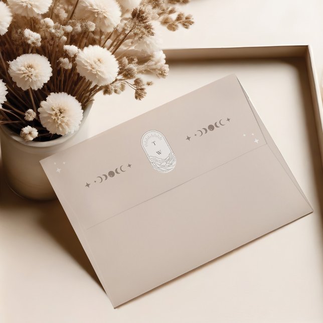 Enveloppe Boho Celestial Moon Star Monogramme Mariage holist (Boho Celestial Moon Star Monogram Holistic Wedding Envelope)