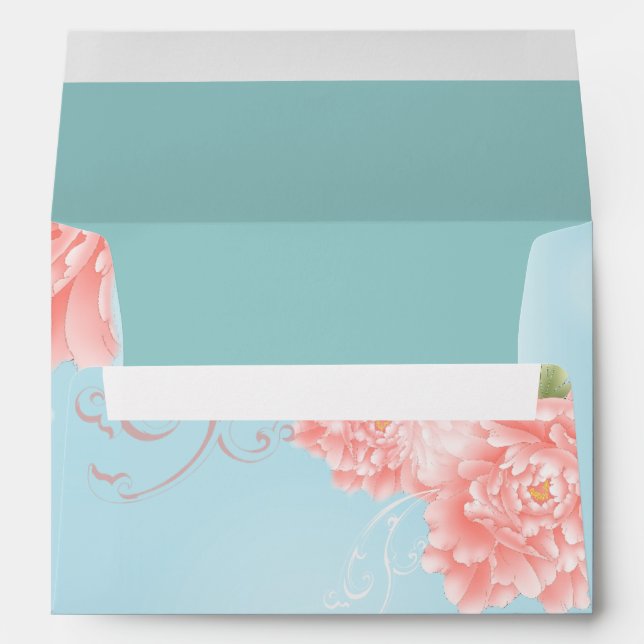 Enveloppe boho chic bleu aquarelle fleurs rose fleurie (Dos (Bas))