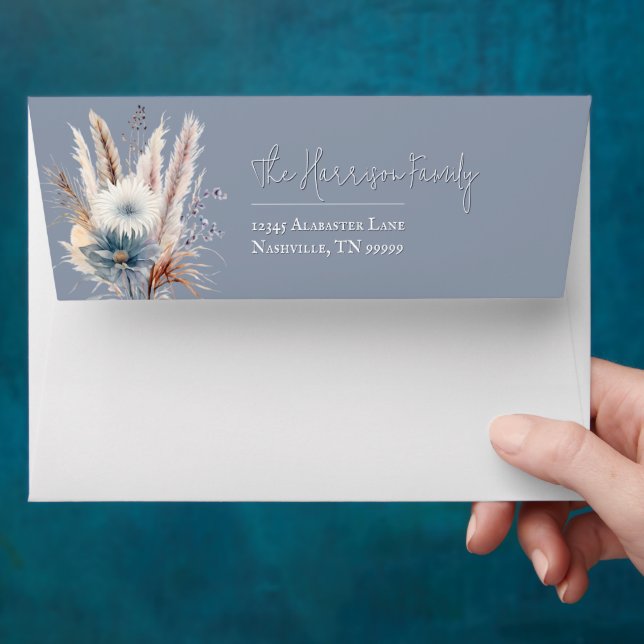 Enveloppe Boho d'hiver Mariage Floral | Bleu (Hand)