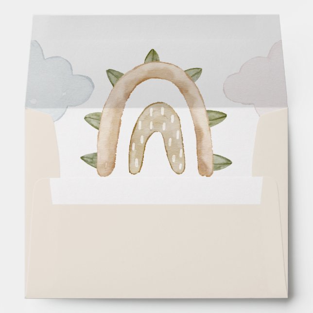 Enveloppe Boho Dinosaur Baby shower beige Adresse de retour (Dos (Bas))