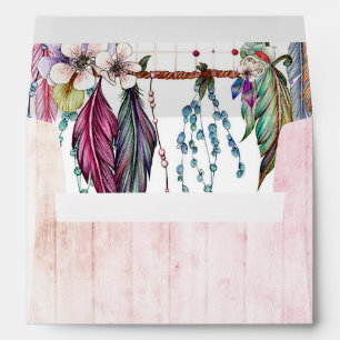 Enveloppe Boho Dreamcatcher & Feathers Mariage rose Monogram