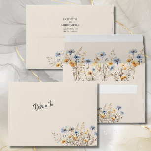 Enveloppe BOHO Dusty Blue Fleurs sauvages mariage élégant