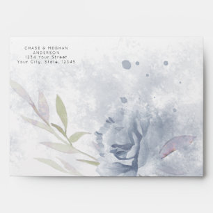 Enveloppe Boho Dusty Blue Watercolor Rose