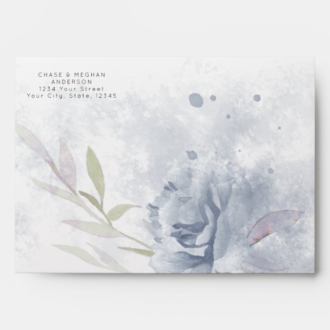 Enveloppe Boho Dusty Blue Watercolor Rose (Devant)