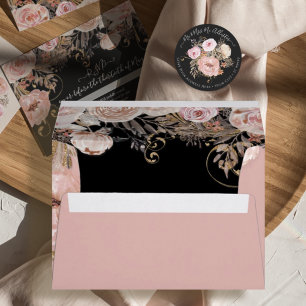 Enveloppe BOHO Dusty Chute rose Floral Rose Aquarelle or